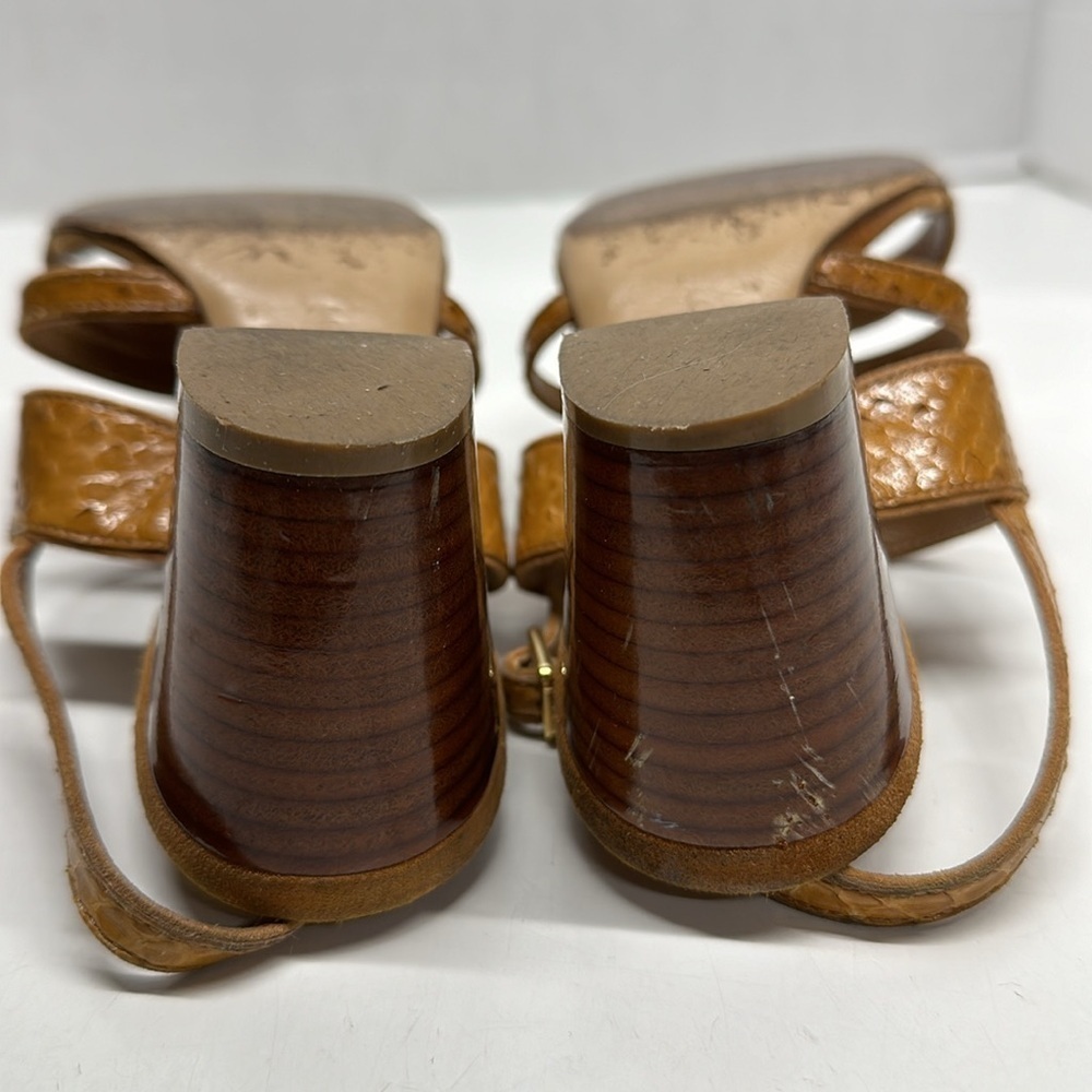 Ferragamo Sandals Shoes High Heel Open Toe Ankle Strap Cognac Brown Size 6 B - Picture 10 of 13